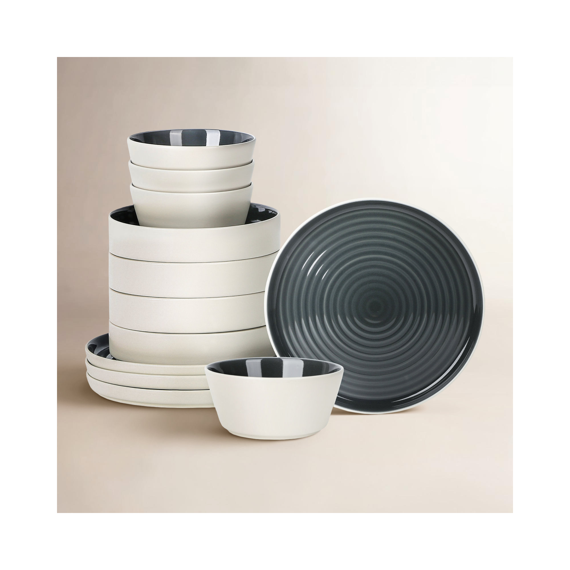 Stone Lain Elica 12-Piece Dinnerware Set Stoneware, Black