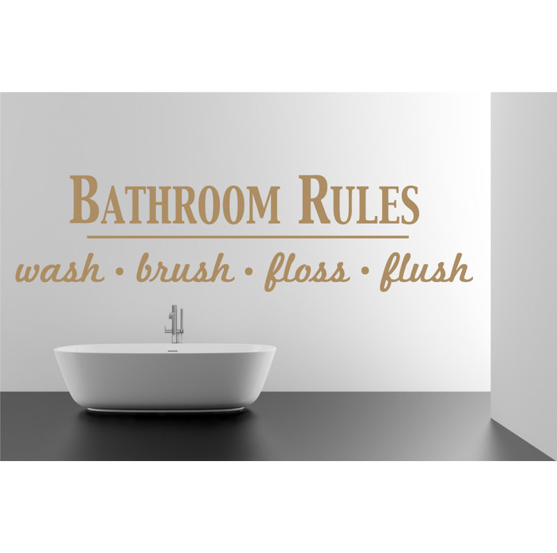 Décalcomanie murale règles de salle de bain, Brun pâle, H 9 po x l 36 po x P 0,01 po