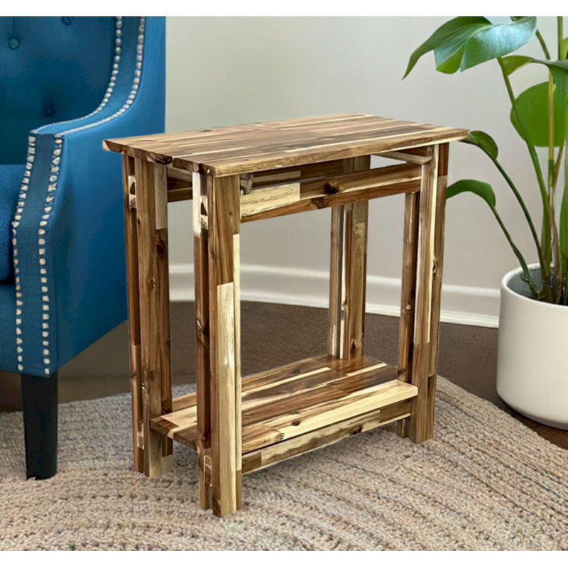 Table de bout en bois massif avec rangement Damius, Naturel