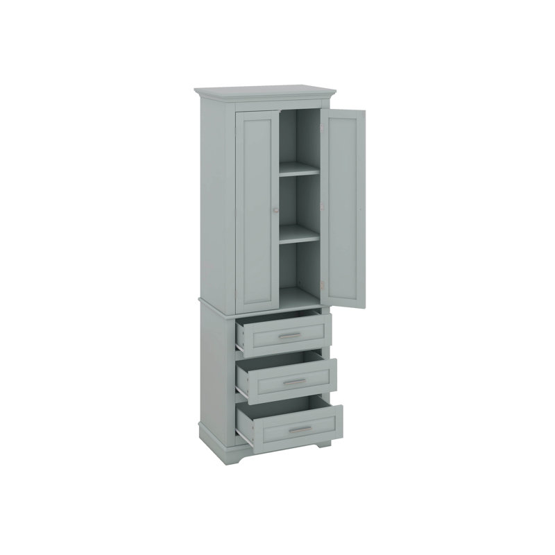 Armoire de rangement autoportante pour salle de bain avec 2 portes, tablette réglable et 3 tiroirs, Gris