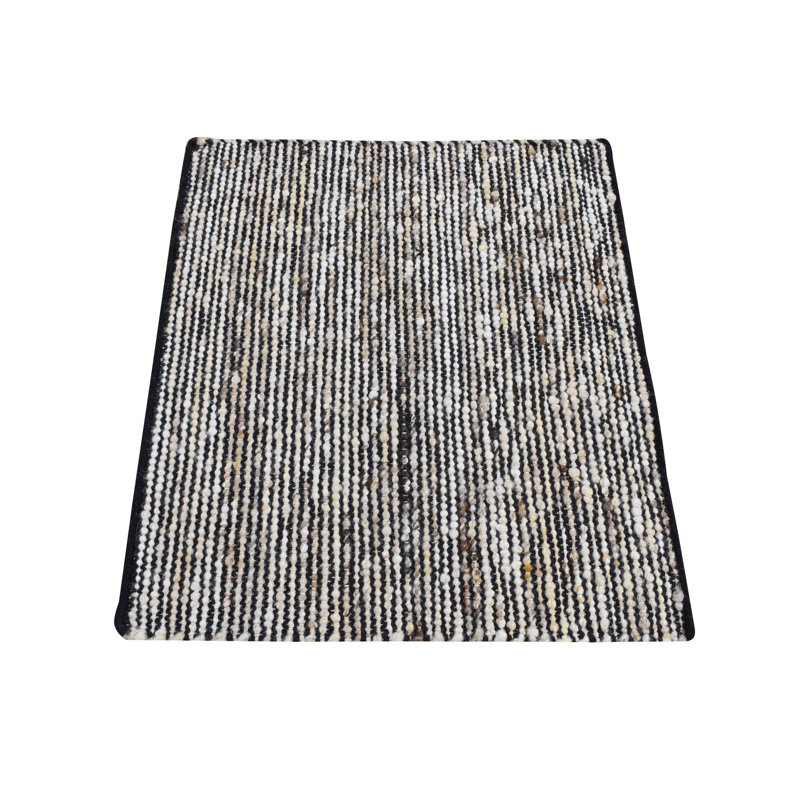 1'10"x2'1" Ivory with Black 100% Wool Hand Loomed Modern Rug 7495C60F1E184B6188A5CC20BE5266F7