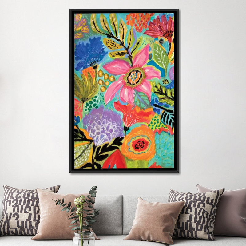« secret jardin floral ii », reproduction sur toile, H 26 po x l 18 po x P 1,5 po, Toile avec cadre noir, Pas de tapis