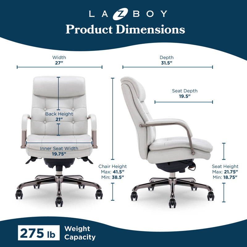 La-Z-Boy Sonata Executive Office Chair With Padded Arms, Bonded Leather, Gray, Graphite