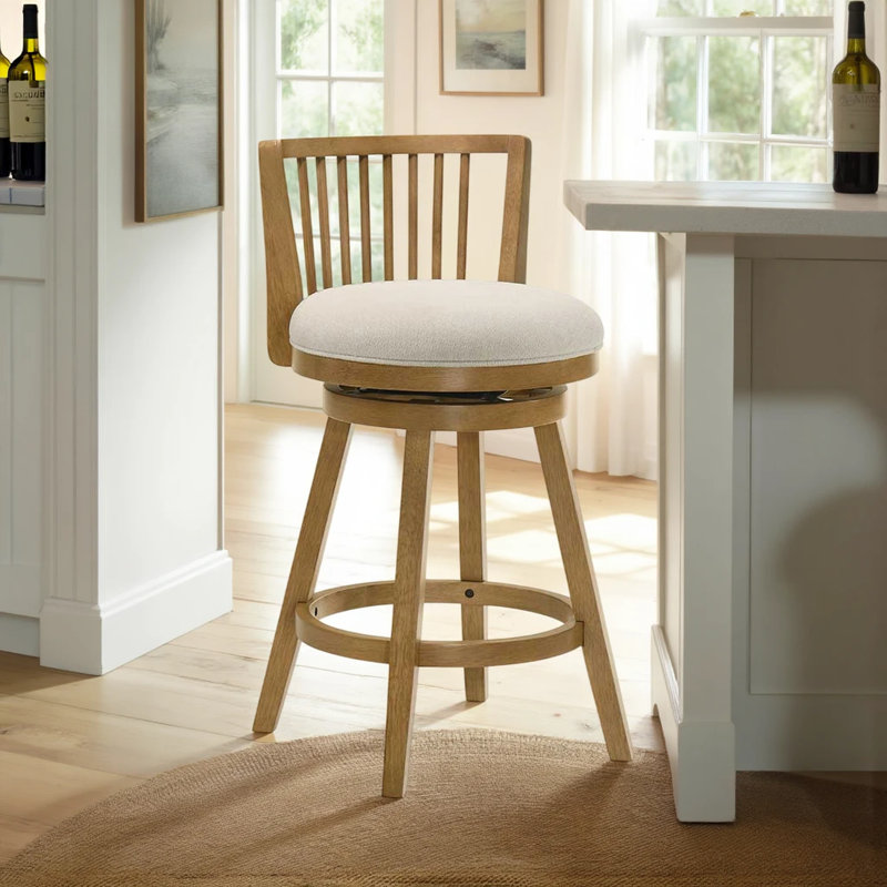Drumrankin Counter Height Or Bar Height Rubberwood Barstool With Fabric Seat, Counter Stool (26" Seat Height), Beige, 1
