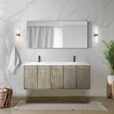 60"" Wall-Mounted Double Bathroom Vanity Set with Mirror -  Lexora, LVFB60DK213