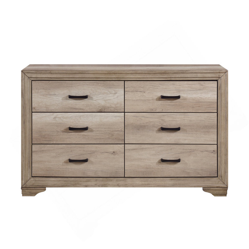 Commode 6 tiroirs 1 finition naturelle avec quincaillerie noire