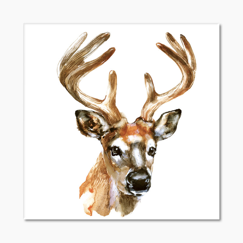 Portrait d'un animal à tête de renne - reproduction d'art sur toile traditionnelle, H 16 po x l 16 po x P 1 po, Toile tendue