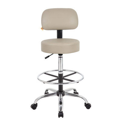 Fea Medical Drafting Stool, Beige Vinyl, Low Back And Padded Seat, Chrome