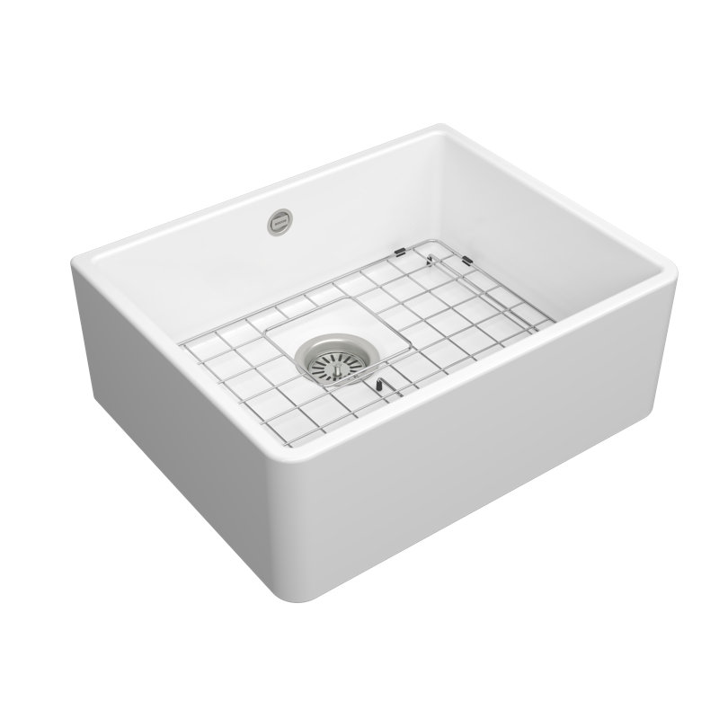 Dora 60S Ceramic Kitchen Sink, White, with Bottom Grid - 595x475mm