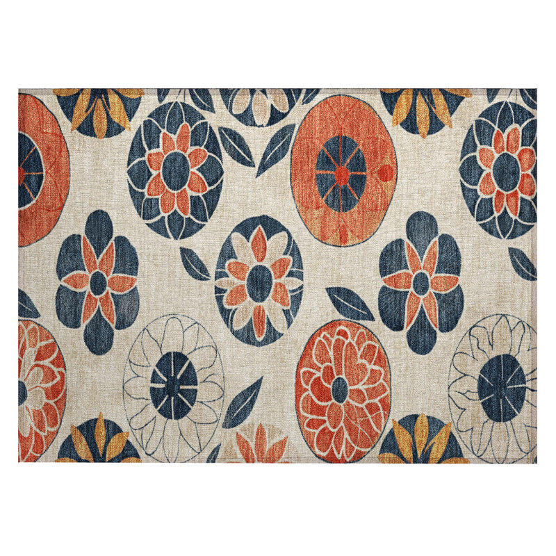 Machine Washable Indoor/Outdoor Kimberlin ACN2179 Floral Rug, Rectangle 1'8" x 2'6"