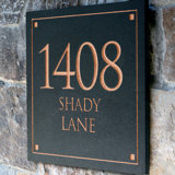 Black Granite Square Trajan Engraved 3-Line Address Sign