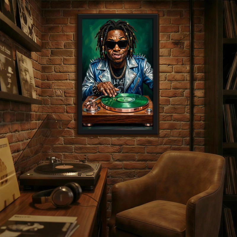 Abstrait dj avec tourne-disque vinyle vert