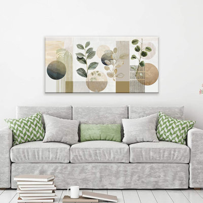 Art mural bohème vert, art mural minimaliste sur toile, feuille géométrique beige, art mural sur toile, reproduction d'art abstrait