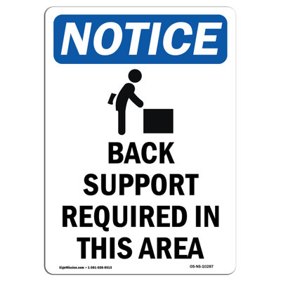 Back Support Required Sign with Symbol