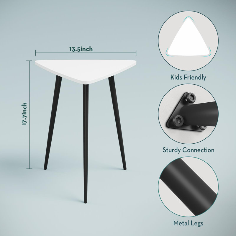 Small Black Side Table, Triangle Side Table, Modern Narrow Bedside Table, White