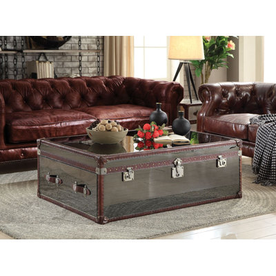 Table basse Colourtree Aberdeen, cuir fleur rétro brun foncé et acier inoxydable