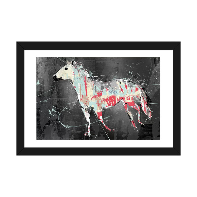 Cheval déchiré, impression sur toile tendue, Papier d'art encadré noir, Blanc, H 24 po x l 32 po x P 1 po
