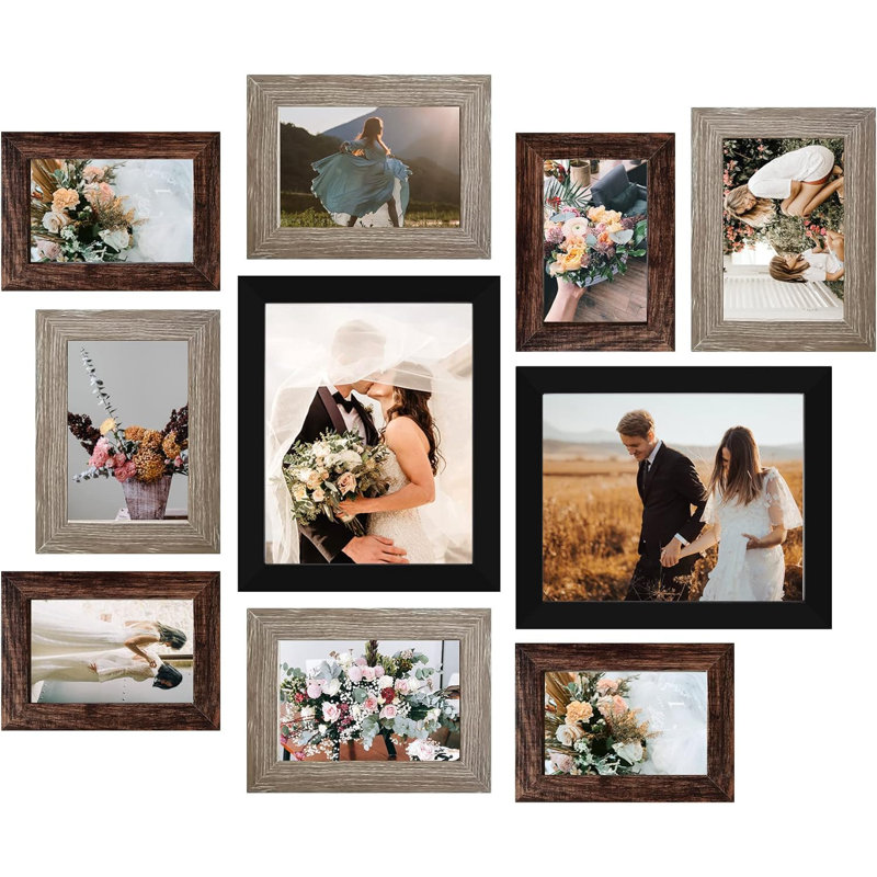 Black&Gray&Brown Picture Frame - Set of 10 with Mat, Black/Beige/Brown