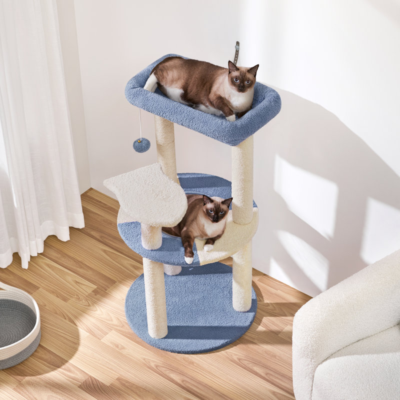 Gillispie Cat Tree with Clear Bowl and Sisal Covering Scratching Posts , Blue/Beige