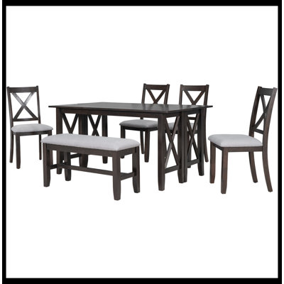 Mijah  6-Piece Family Dining Room Set Solid Wood Space Saving Foldable Table,Kitchen Table Set -  Gracie Oaks, 08A58144FEB44ADB9D1DD890CA9B20A8