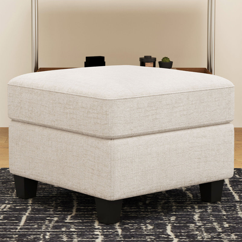 Aurora Chenille Storage Ottoman, Footstool Module Part for Chenille Sectional Sofa, Ivory White