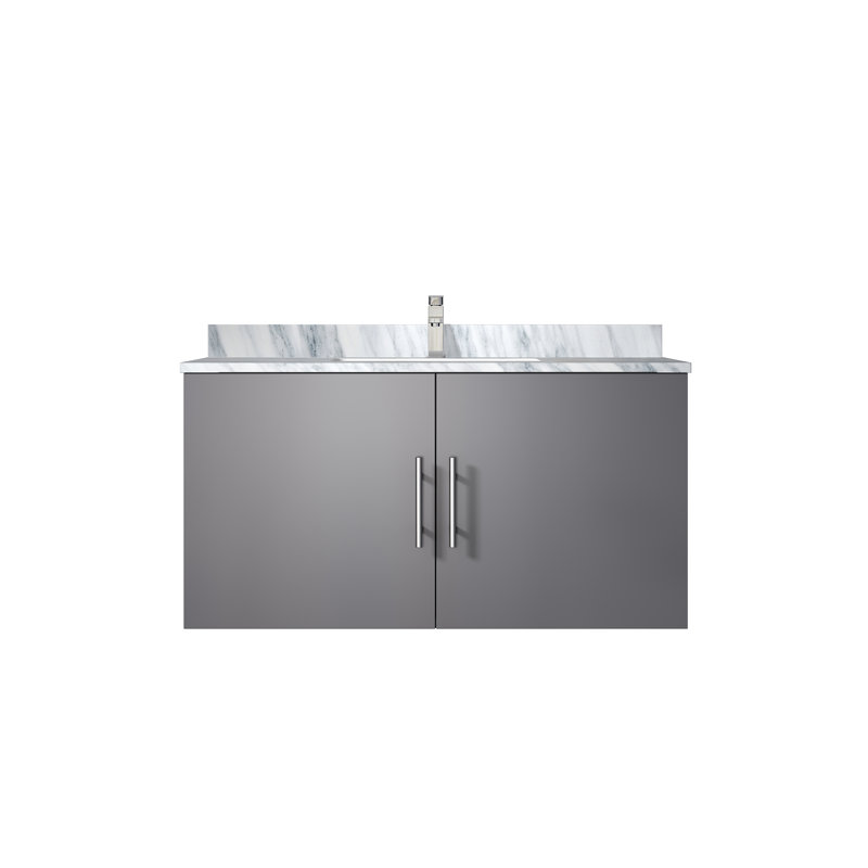 Geneva 36 in W x 22 in D Single Bath Vanity and Chrome Faucet Set, Dark Gray, White Carrara Marble
