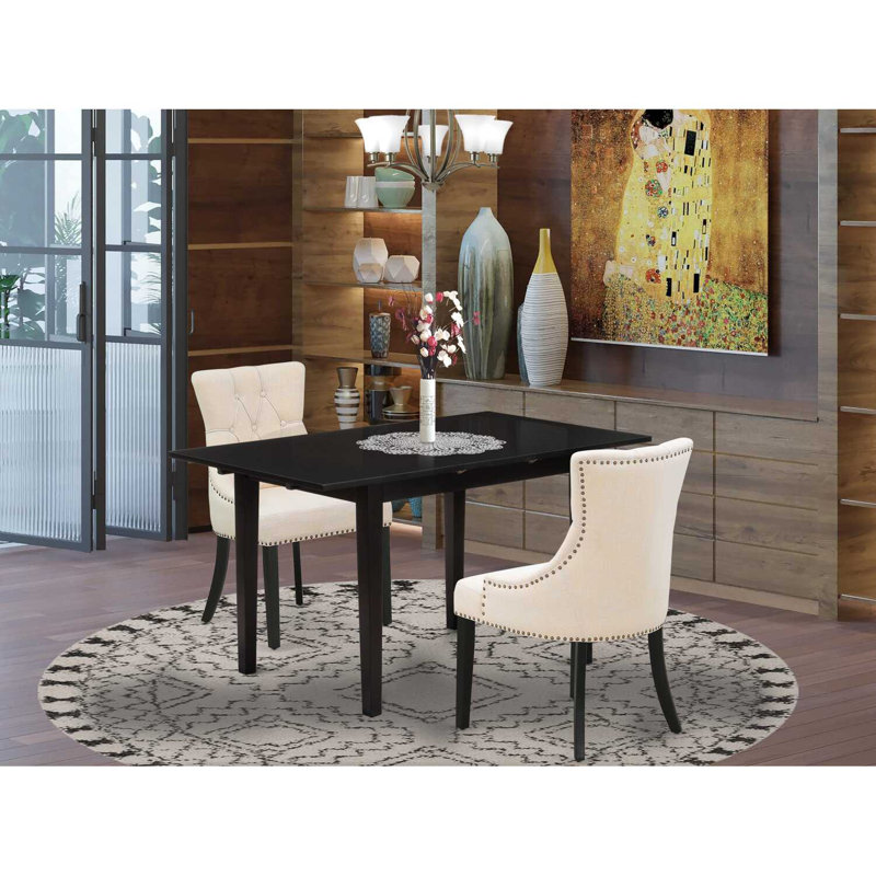  Ensemble de table de salle à manger rectangulaire en bois massif avec plateau papillon, Beige/noir, Noir