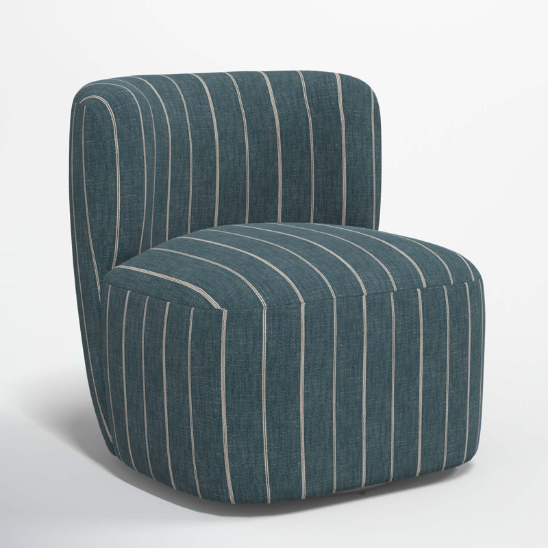 Mariza Upholstered Swivel Slipper Chair, Fritz Indigo Stripe
