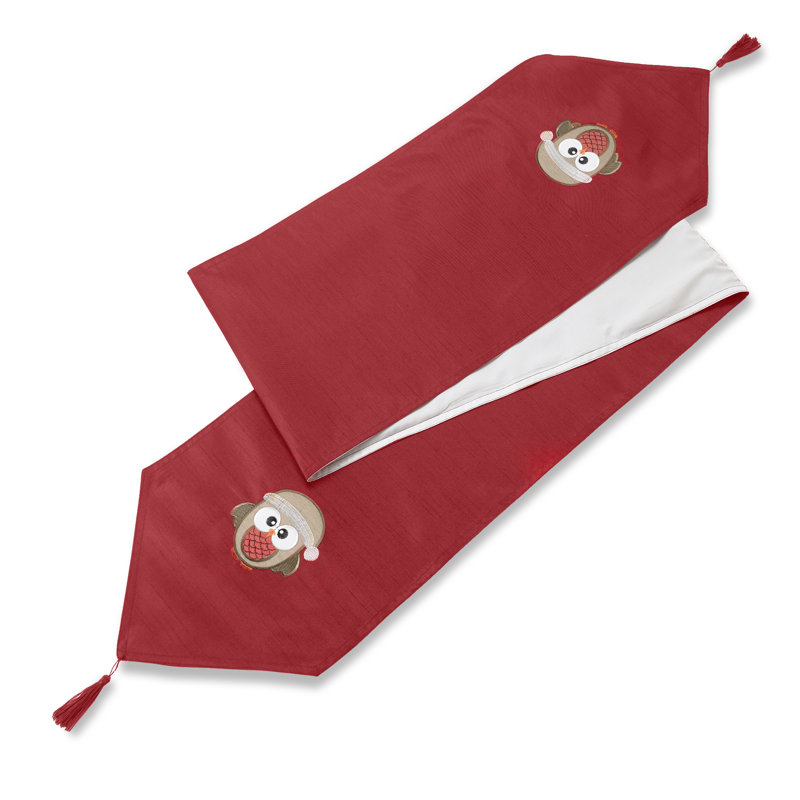 Roy Christmas Owl Embroidered Table Runner, Red, 33cm W x 229cm L
