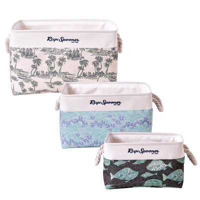 Kona Coast by Reyn Spooner 50th State Waves, The Reef, Island Paradise, Printed Fabric Basket