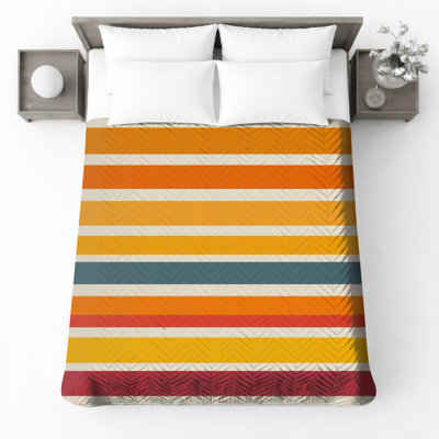 Couvre-lit matelassé à rayures orange et jaune