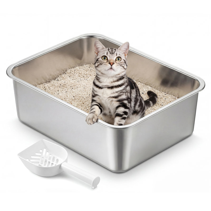Boxal Stainless Steel Litter Box, 15cmH x 35cmW x 45cmD