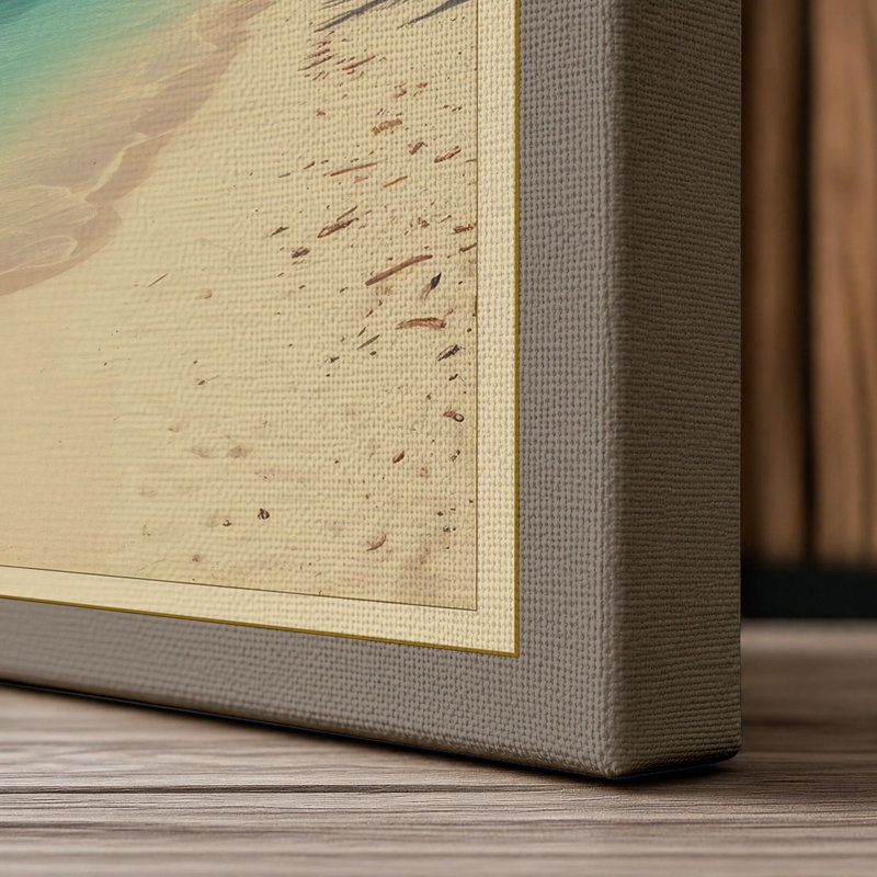 Tropical Island Getaway Coastal - Wrapped Canvas, 30x20 - 76.2 x 50.8 cm, Taupe Border
