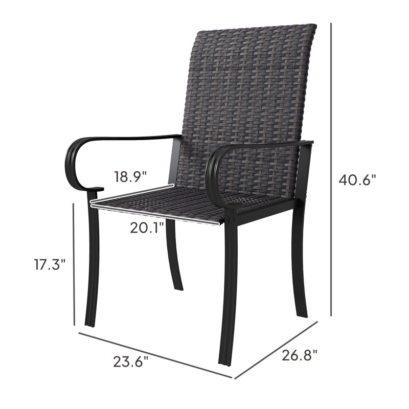 2 chaises de patio avec dossier haut et assise profonde. Structure en acier brun, assemblage requis à l'extérieur, accoudoirs à dossier haut. Cadre robuste, requis, manuel inclus
