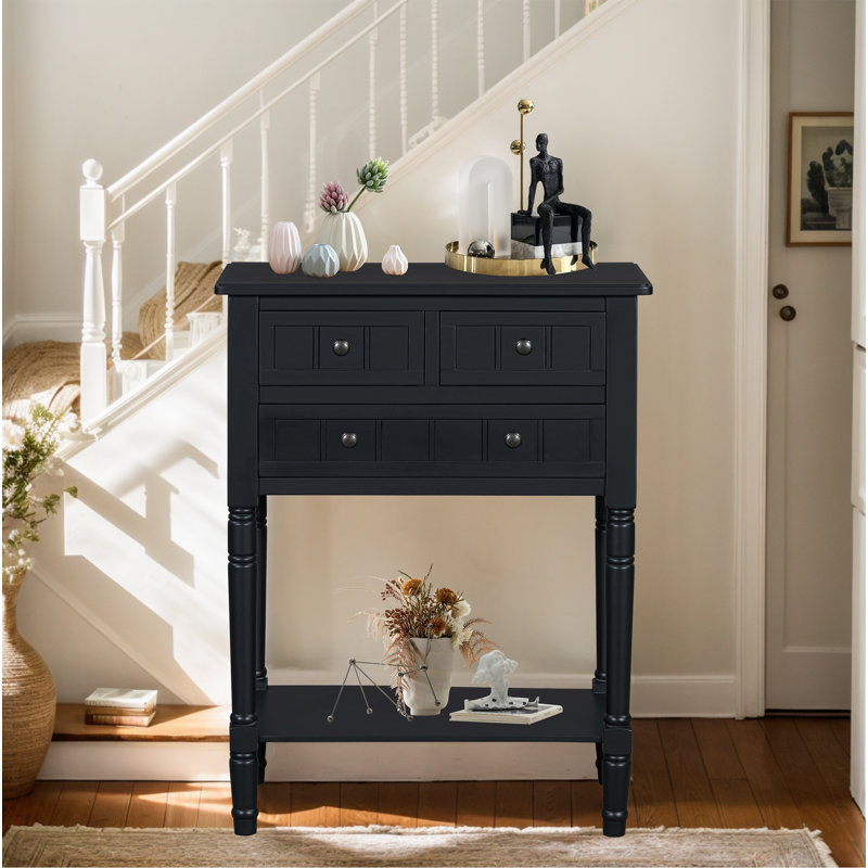 Console Table With 3 Drawers And Bottom Shelf, Black