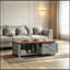 Table basse avec tiroir et tablettes ouvertes
