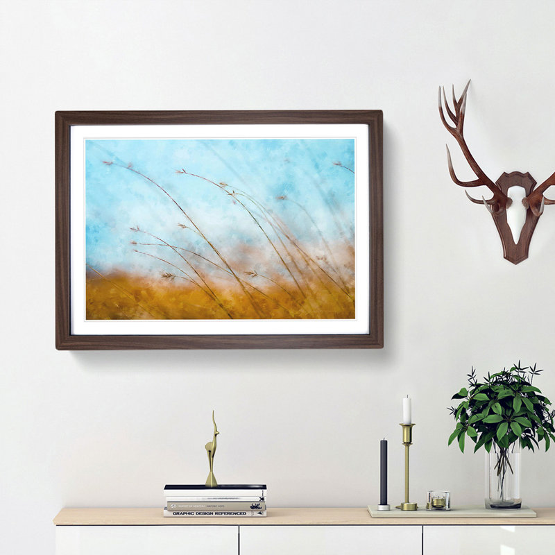 Blades Of Grass Painting - Single Picture Frame Print on MDF, Oak, 62cm H x 87cm W x 2cm D