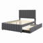 Lit plateforme double tapissier avec lit gigogne simple et 3 tiroirs, tissu en lin, gris