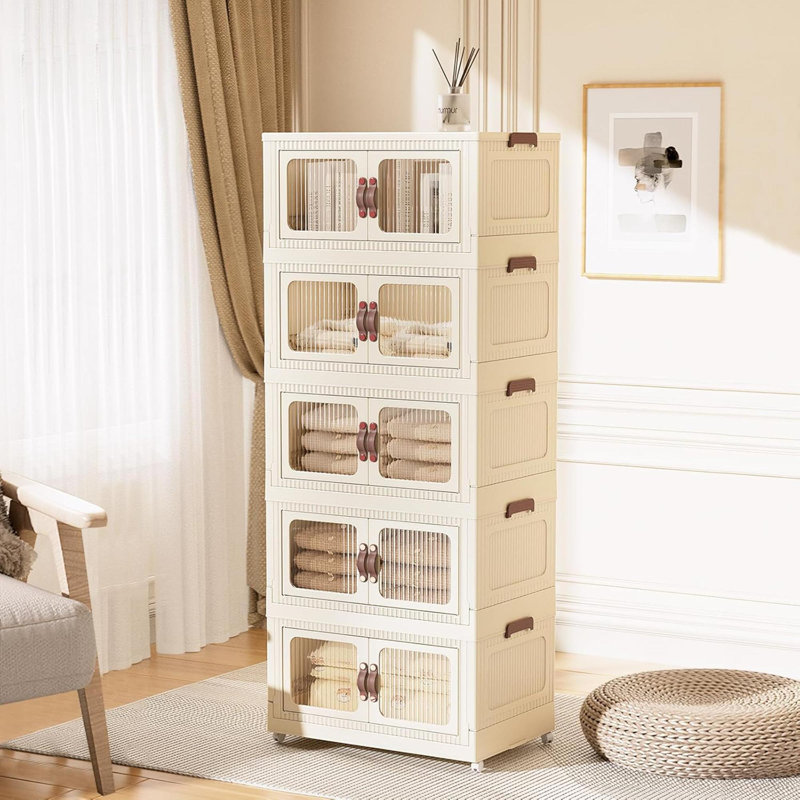 Bacs de rangement empilables 30 pte, bacs de rangement pliants avec couvercles et portes, boîte de rangement pliante ouverte à l'avant avec roulettes