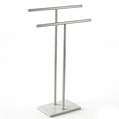 2-Tier Marble Base Freestanding Towel Rack in Brushed Nickel