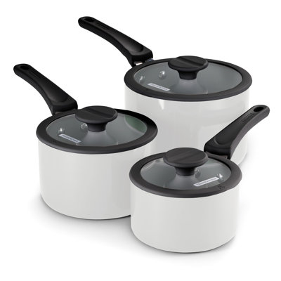 Batterie de cuisine gigogne en céramique antiadhésive 6 pièces - empilable, économiseur d'espace - Blance de blance