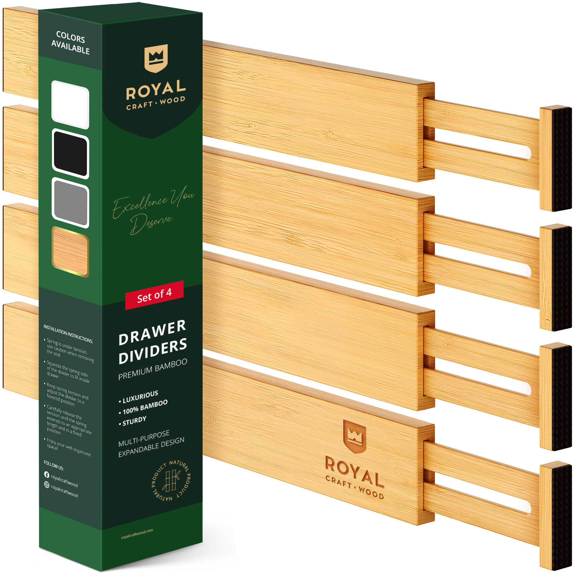 Drawer Dividers Bamboo Kitchen Organizers Set of 6 - Spring Loaded Drawer  Divider Adjustable & Expandable Drawer Organizer - Best for Kitchen,  Bedroom, Dresser, Baby Drawers & Closet 
