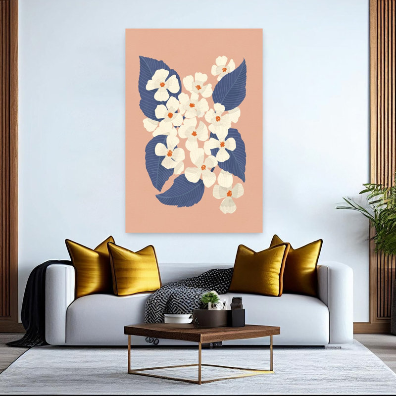 Cornouailles blanches délicates fleurs abstraites, art mural, H 60 po x l 40 po