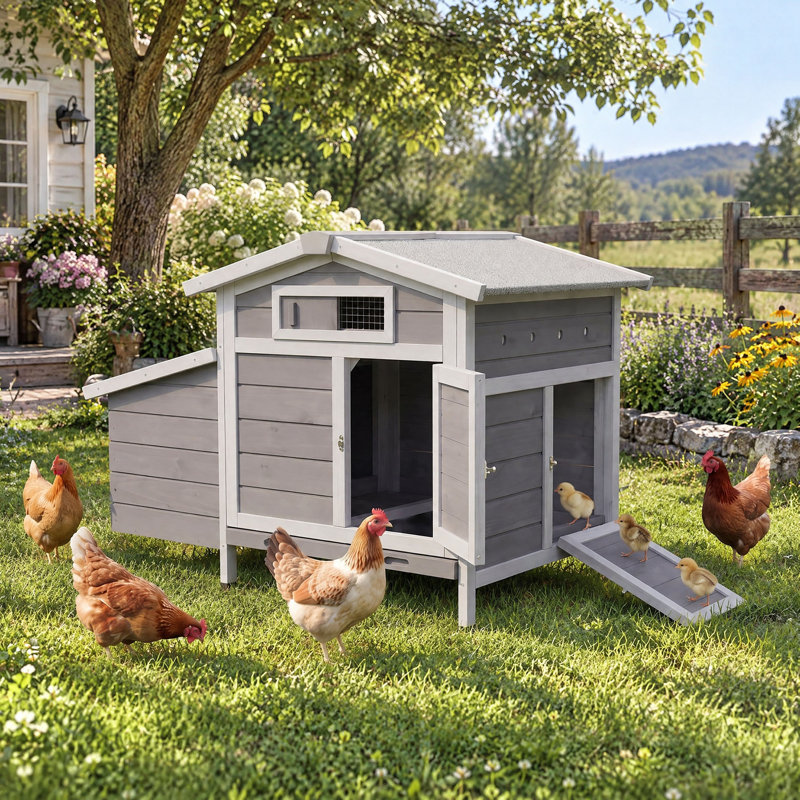 37.3"L Outdoor Wooden Chicken Coop with Asphalt Roof, Pull-Out Tray, Nesting Box for 3-5 hens