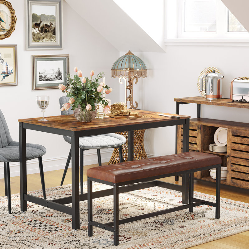 Turley Metal Base Dining Table, Rustic Brown