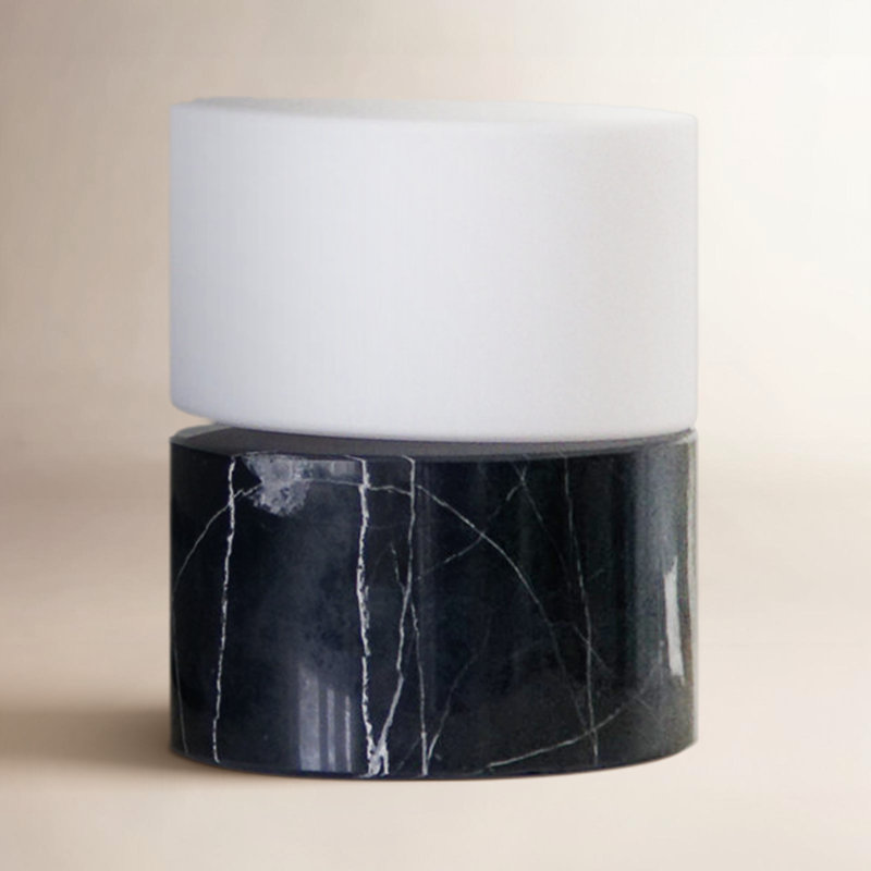 Zigzag 6" Black Marble LED Table Lamp With Crescent Moon Design, Rotatable Shade