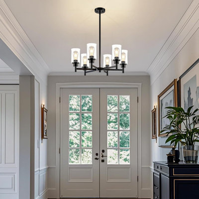 6-Light Modern Chandelier With Clear Glass Shades, Adjustable Hanging Pendant Light Fixture For Dining Room, Living Room, Kitchen, Entryway