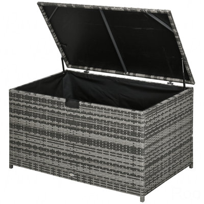 113 Gallon Deck Box, Rattan Outdoor Storage Box, Waterproof Storage Container For Indoor, Patio Furniture Cushions, Pool Toys, Garden Tools