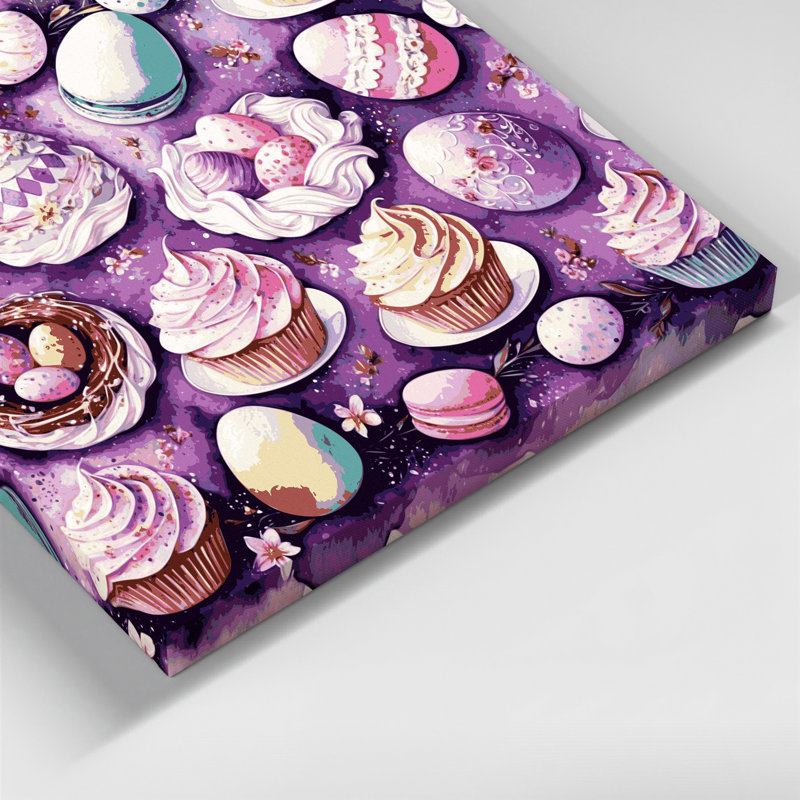 Desserts, œufs de Pâques, toile beige, H 16 po x l 16 po