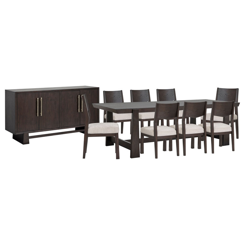 Trestle Dining Table With 8 Side Chairs And Buffet, 10 Pieces: Table, 8 Chairs, Buffet